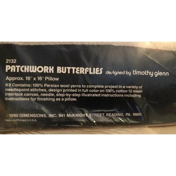 Dimensions Needlepoint Patchwork Butterflies Pillow Kit 16x16 Vintage 1980 2132 - Picture 4 of 4